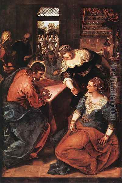 Christ in the House of Martha and Mary 1570-75 Oil Painting - Jacopo Tintoretto (Robusti)