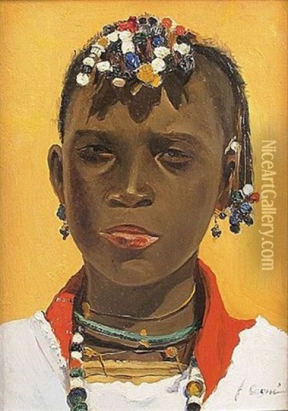 Africaine Aux Nattes Oil Painting - Francois Victor Cogne