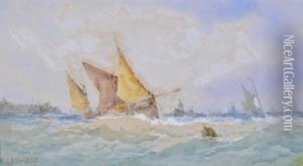 Fishing Fleet Off The Coast Oil Painting - Frederick James Aldridge