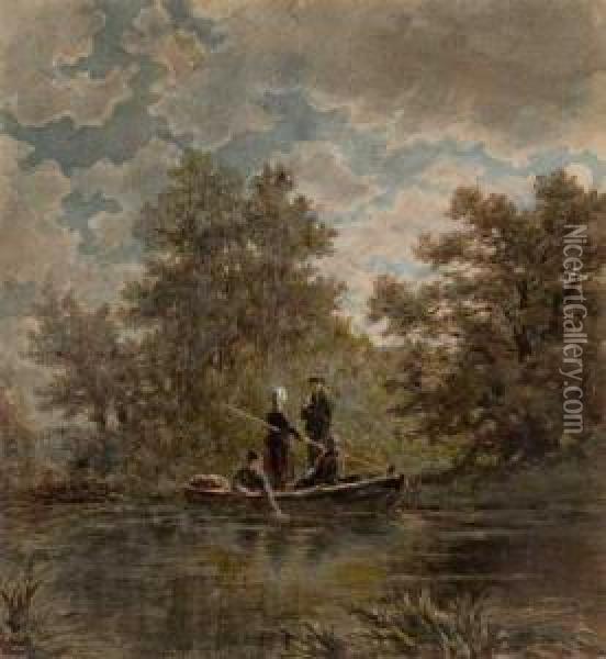 Boaters On A Lake Oil Painting - Theodoor Soeterik