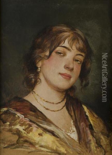 Ritratto Di Giovane Donna Con Collana E Orecchini Oil Painting - Eugene de Blaas