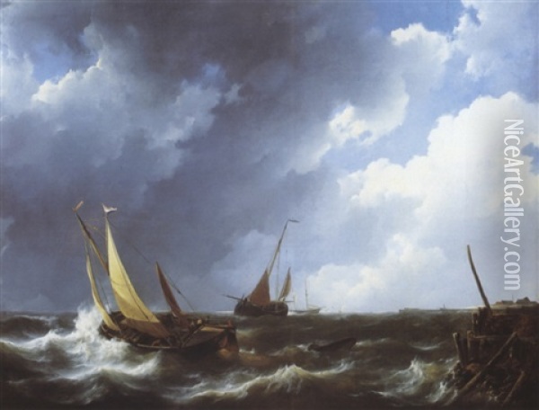 Bateaux Dans La Tempete Oil Painting - Johannes Christiaan Schotel