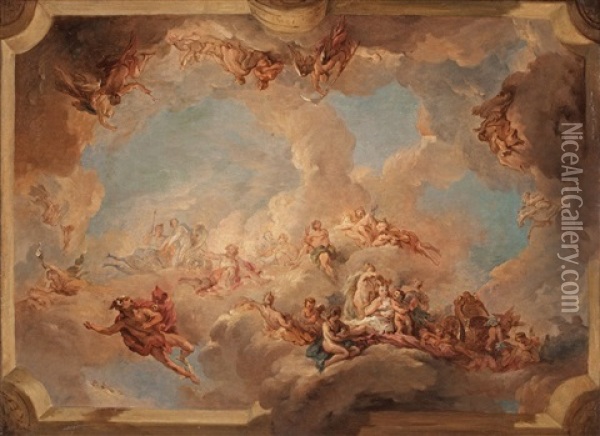 The Triumph Of Venus (bozzetto For A Ceiling) Oil Painting - Francois Lemoyne