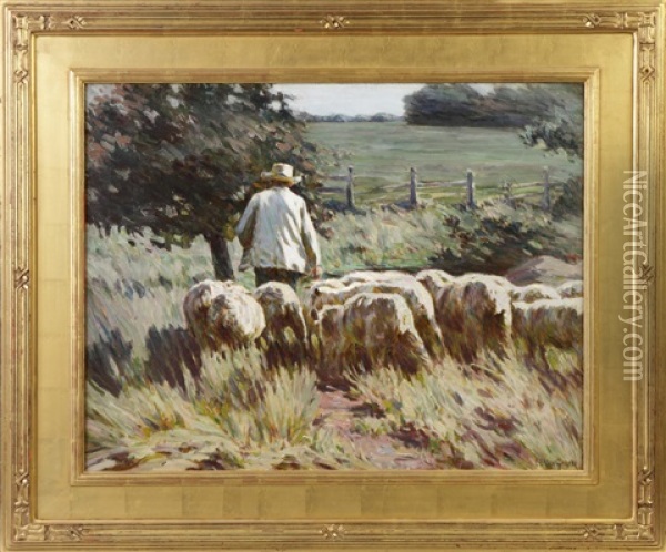 Herding Sheep Oil Painting - Luther Emerson Van Gorder