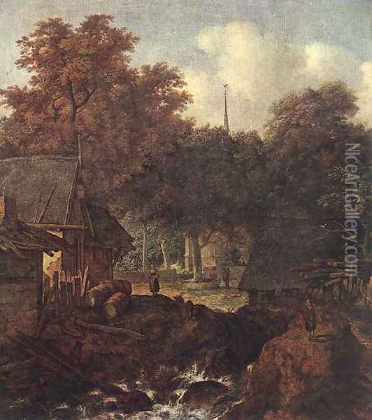 End of Village Oil Painting - Allaert van Everdingen