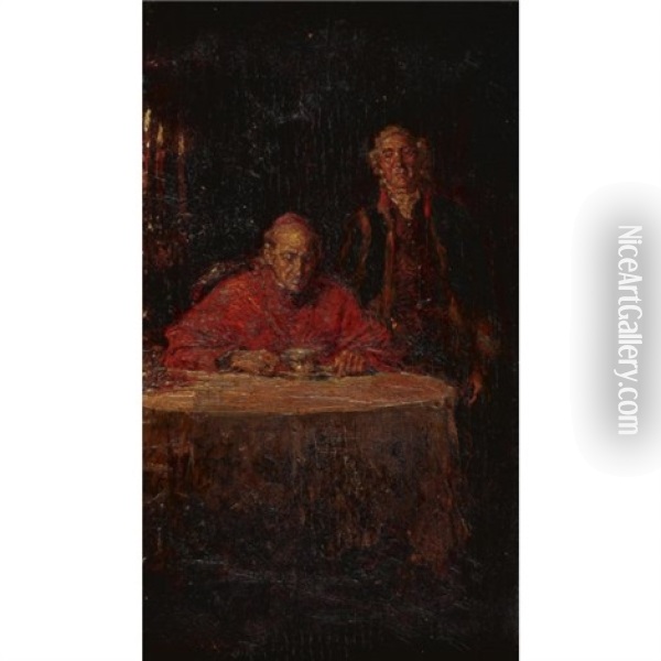 The Cardinal At His Tea Oil Painting - Juan Pablo Salinas