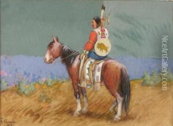 Indian On Horseback Oil Painting - Joseph Scheuerle
