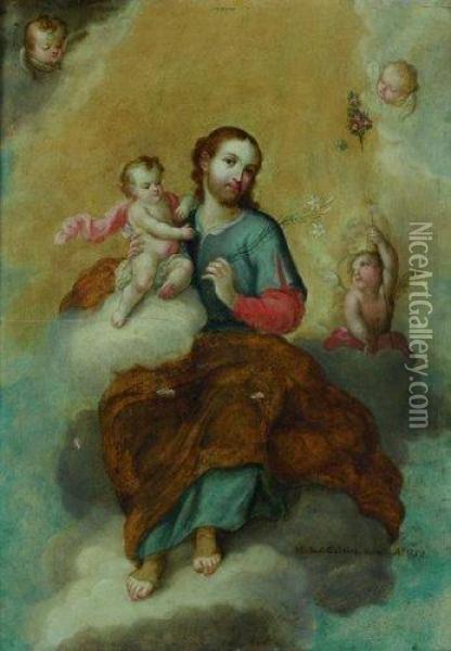 Saint-joseph Portant L'enfant Jesus Oil Painting - Miguel Cabrera