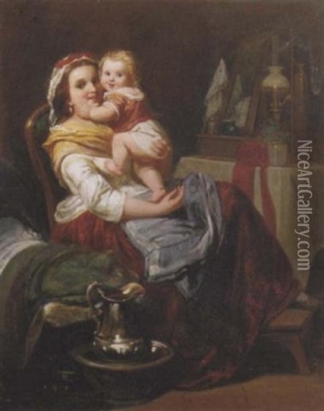 Motherly Love Oil Painting - Eduard Geselschap