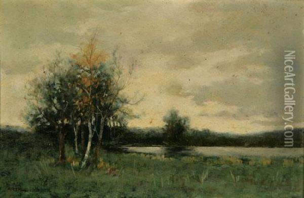 New England Landscape With Pond Oil Painting - Arthur Hoeber