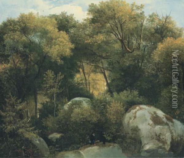 Promeneur Dans La Foret De Fontainebleau Oil Painting - Augustin Enfantin