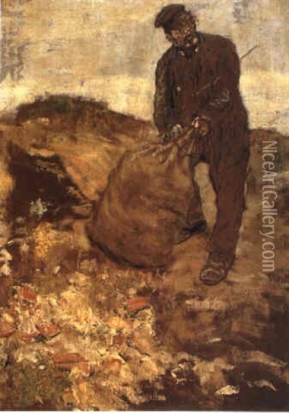 An Old Man With A Sack Oil Painting - Jean Francois Raffaelli