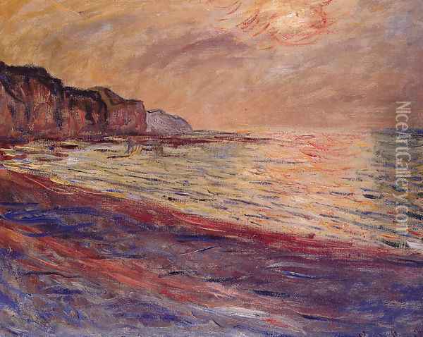 La plage Pourville soleil couchant 1882 Oil Painting - Claude Oscar Monet
