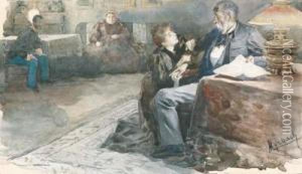 A Drama In A Family Oil Painting - Felician Von Myrbach-Reinfeld