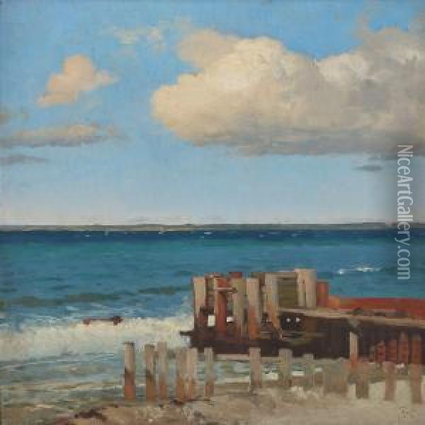 Coastal Scenery With Breakers Oil Painting - Frants Peter Didrik Henningsen