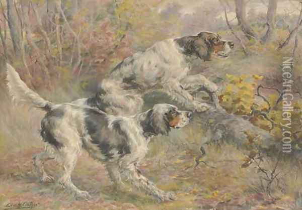Two Setters in a Wood Oil Painting - Edmund Henry Osthaus