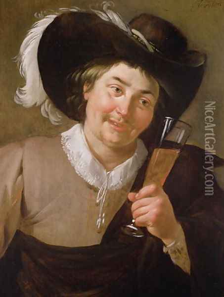 Portrait of a Man Holding a Wine Glass Oil Painting - Jan Hermansz. van Biljert