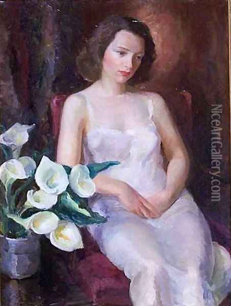 Arabella with Calla Lillies Oil Painting - Luis Alvarez Catala