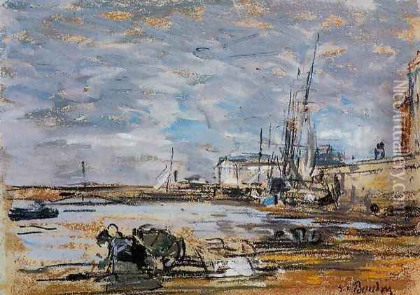 Port at Low Tide Oil Painting - Eugene Boudin
