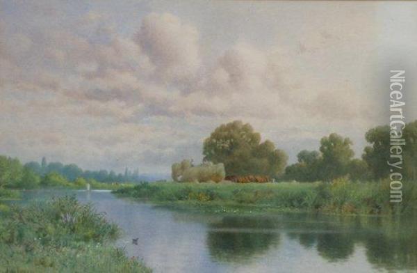 Haymaking By A River Oil Painting - Frederick G Coleridge