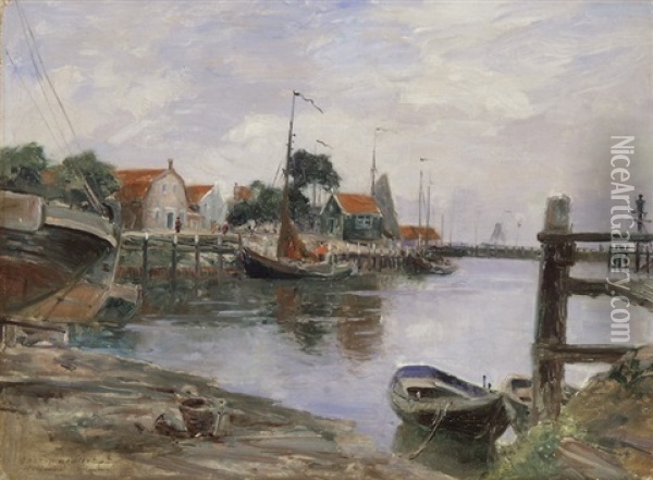 Volendam - Niederlandischer Fischerhafen Oil Painting - Gaston Marie Anatole Roullet