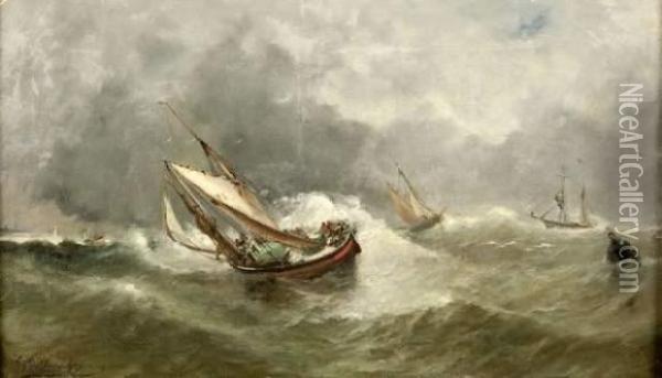 Navires En Haute Mer Oil Painting - Paul Ch. Emmanuel Gallard-Lepinay