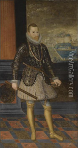 Portrait Of A Nobleman, Believed To Be The Archduke Albert Of Austria (1559-1621) Oil Painting - Juan Pantoja de la Cruz
