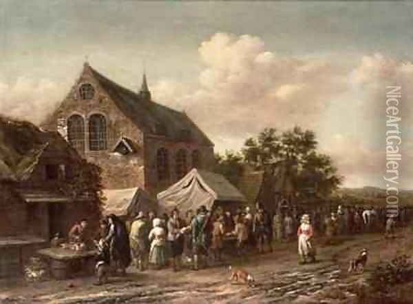 Poultry Market by a Church Oil Painting - Barend Gael or Gaal