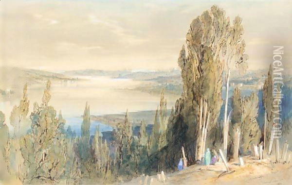 Constantinople From Ayoub Oil Painting - Edward Lear