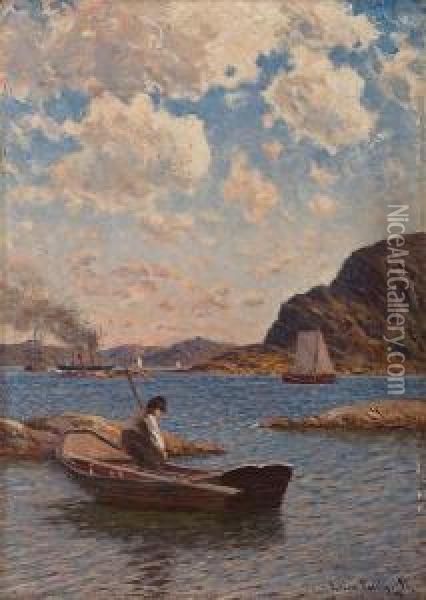 Fishing In The Fjords With Othershipping Oil Painting - Julius Weidig