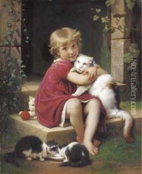 Her Favourite Pet Oil Painting - Leon-Jean-Basile Perrault