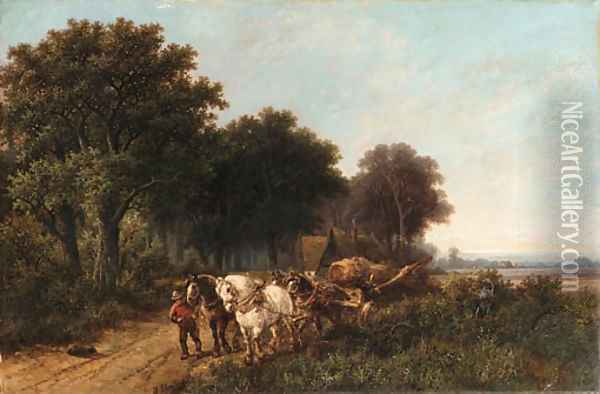 Pulling the wagon Oil Painting - Hendrik Pieter Koekkoek