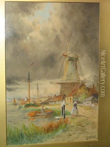 'papendrecht' And 'amsterdam' Oil Painting - Hermanus Jr. Koekkoek