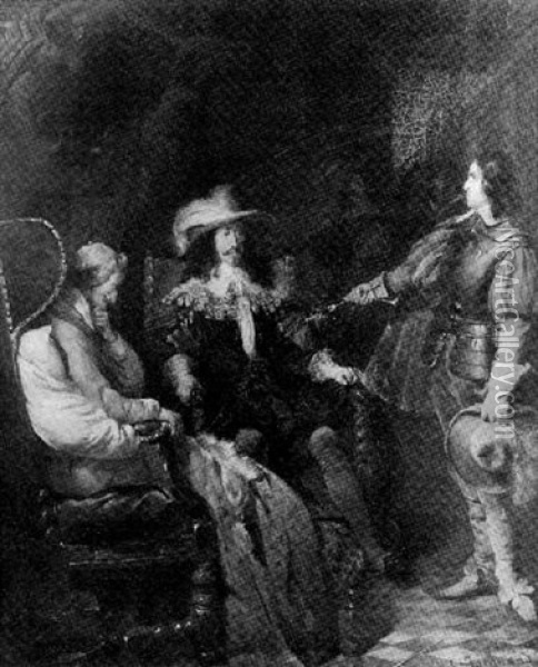 Militaire Devant Le Roi Louis Xiii Et Le Cardinal De Richelieu Oil Painting - Claudius Jacquand
