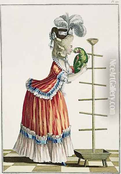 Elegant Woman in a Caraco a la Polonaise and a hat a la Devonshire Oil Painting - Pierre Thomas Le Clerc