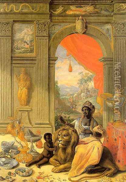 Africa (central panel, detail) 1664-66 Oil Painting - Jan van Kessel