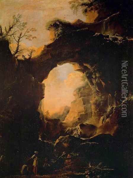 Grotto with Cascades Oil Painting - Salvator Rosa