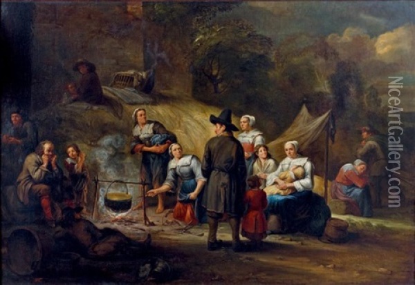 Campement De Paysans Pendant La Moisson Oil Painting - Gillis van Tilborgh the Elder
