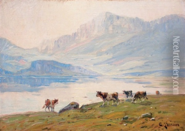 Lac D'aiguebelette Oil Painting - Clovis Frederic Terraire