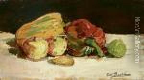 Natura Morta Con Peperoni E Frutta Oil Painting - Giovanni Bartolena