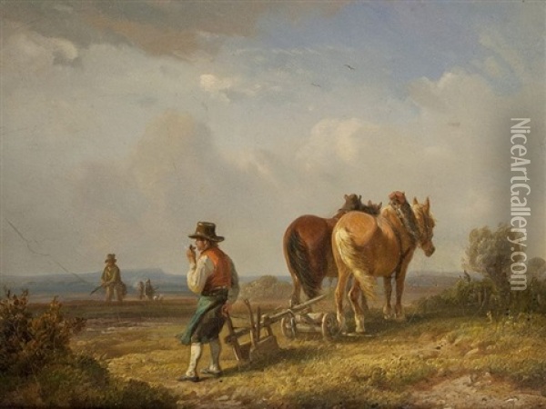 Bauer Bei Der Rast Jager Beobachtend Oil Painting - Alois Bach