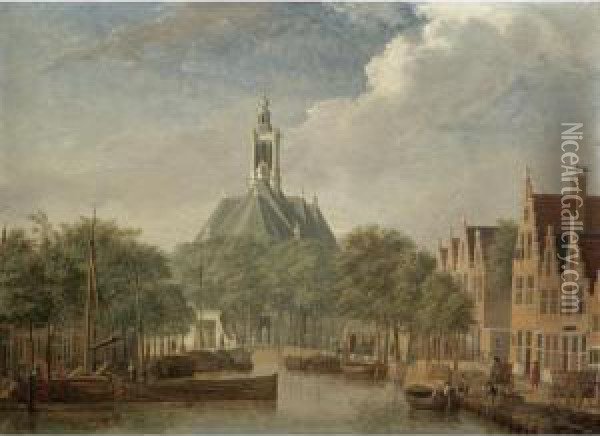 The Hague, A View Of The Nieuwe Kerk Oil Painting - Jan ten Compe