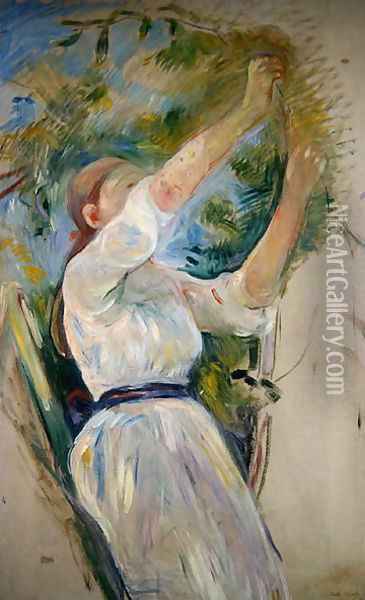 Girl gathering cherries 1891 Oil Painting - Berthe Morisot