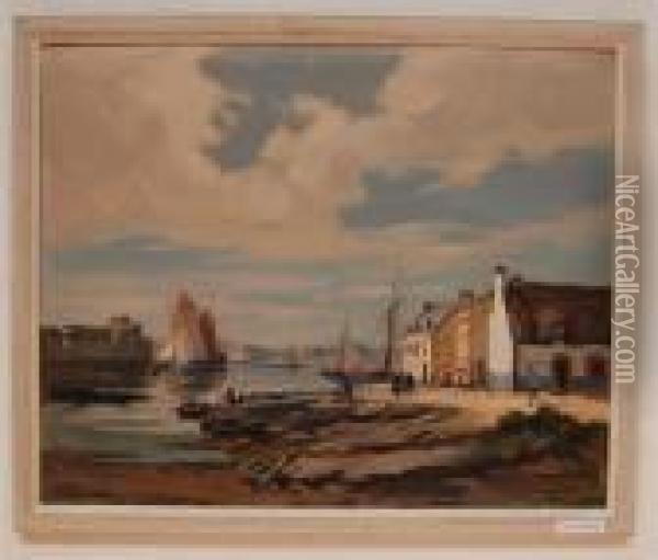 Thoniers Et Bateaux De Peche Au Port De Concarneau. Oil Painting - Henri Alphonse Barnoin