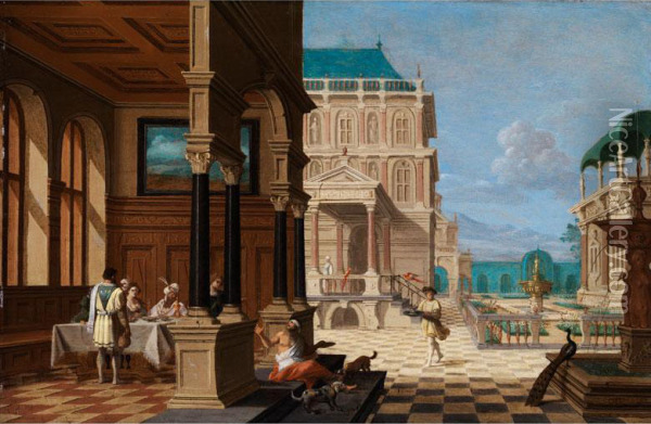 Palasthof Mit Loggia Und Figurenstaffage Oil Painting - Nicolaes de Gyselaer