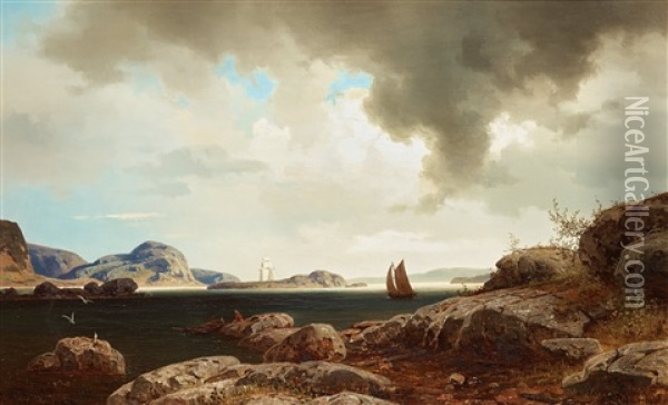 At The Coast Outside Bohuslan Oil Painting - Axel Wilhelm Nordgren