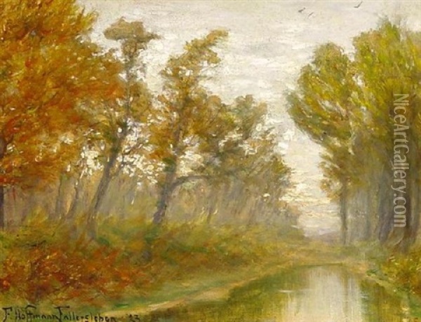 Waldteich Im Herbst Oil Painting - Franz Hoffmann-Fallersleben