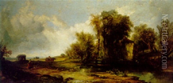 An Old Water Mill Oil Painting - Alfred Montague