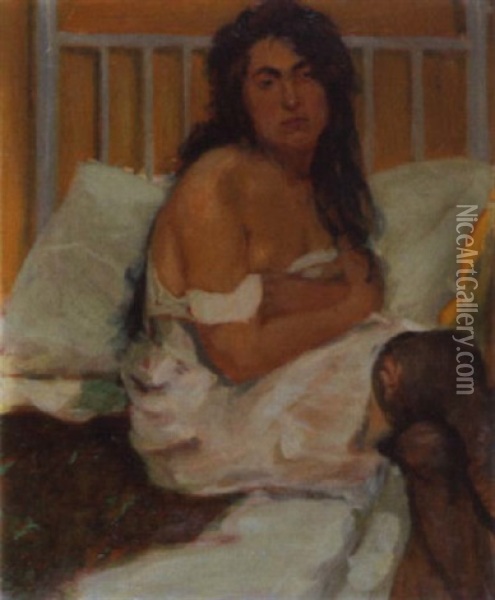 Junge Frau Im Neglige Oil Painting - Ferdinand Freih. von Reznicek