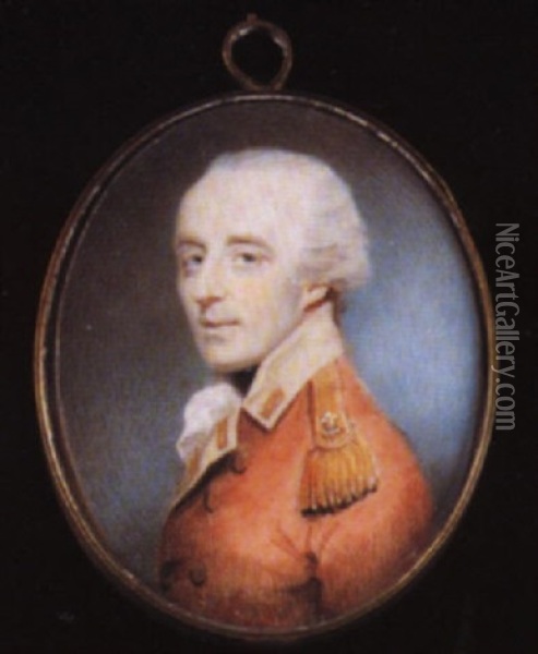 An Officer Wearing Red Coat With Cream Coloured Facings And Gold Frogging Oil Painting - John Shirreffs